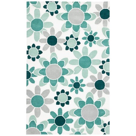 Flowers First 5 x 8 ft. Kids Contemporary Rectangle Rug Ivory & Green FL1887956